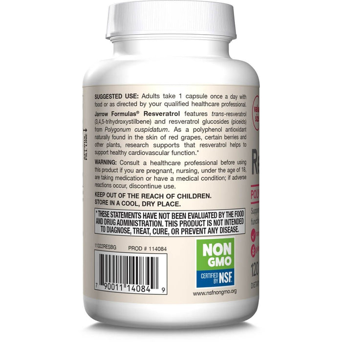 Jarrow Formulas Resveratrol 100mg 120 Veggie Capsules - Health and Wellbeing at MySupplementShop by Jarrow Formulas