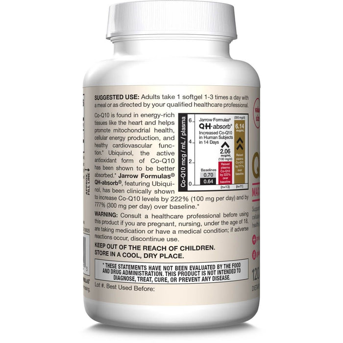 Jarrow Formulas Ubiquinol QH-Absorb 100mg 120 Softgels - Health and Wellbeing at MySupplementShop by Jarrow Formulas