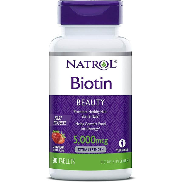 Natrol Biotin 5,000mcg 90 Strawberry Tablets - Energy & Vitality at MySupplementShop by Natrol