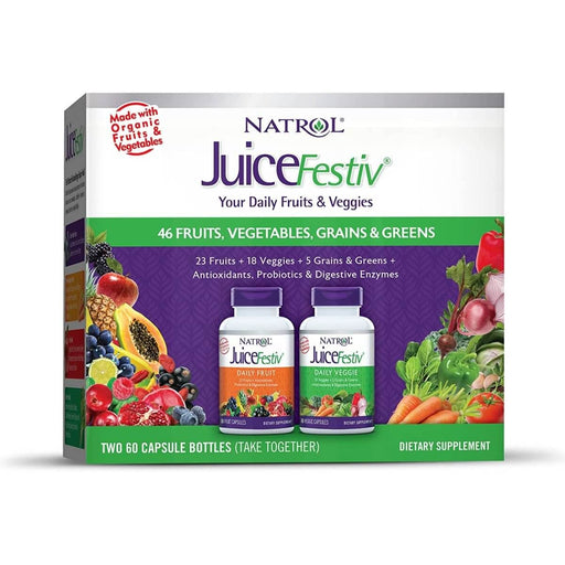 Natrol JuiceFestiv, Daily Fruit & Daily Veggie - 2 x 60 Capsules Bottles - Vitamins & Minerals at MySupplementShop by Natrol