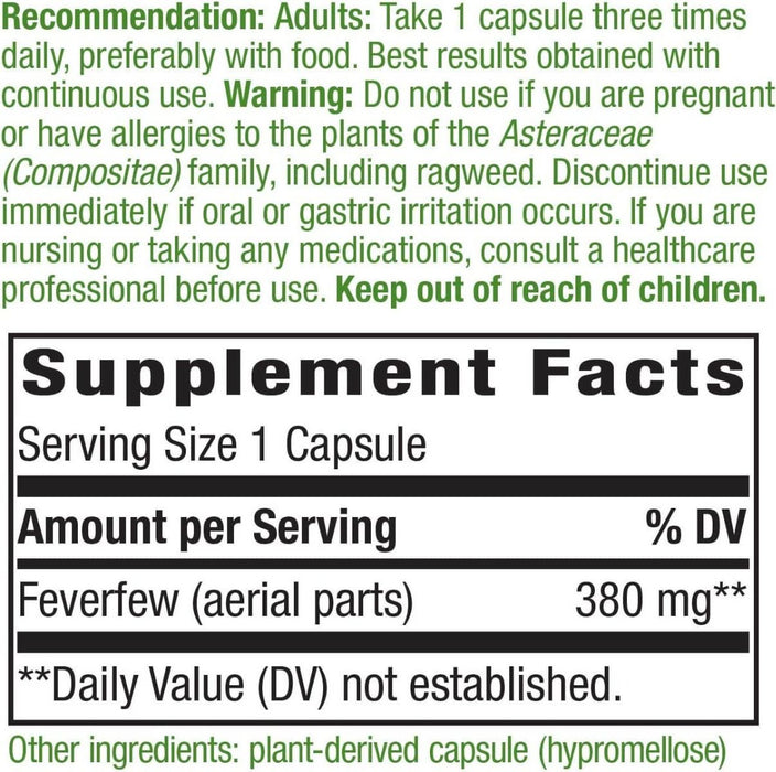 Nature's Way Feverfew Herb 380mg 180 Vegan Capsules - Joint Support at MySupplementShop by Nature's Way