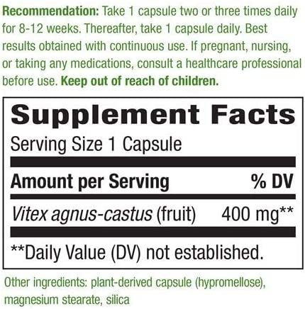 Nature's Way Vitex Fruit 400mg 100 Vegan Capsules - Hormone Balance at MySupplementShop by Nature's Way