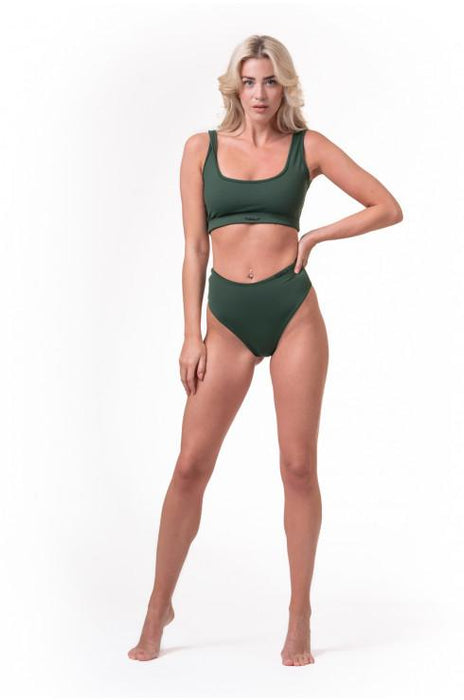 Nebbia High-Waist Retro Bikini Bottom 555 - Dark Green - Bikini Bottom at MySupplementShop by Nebbia