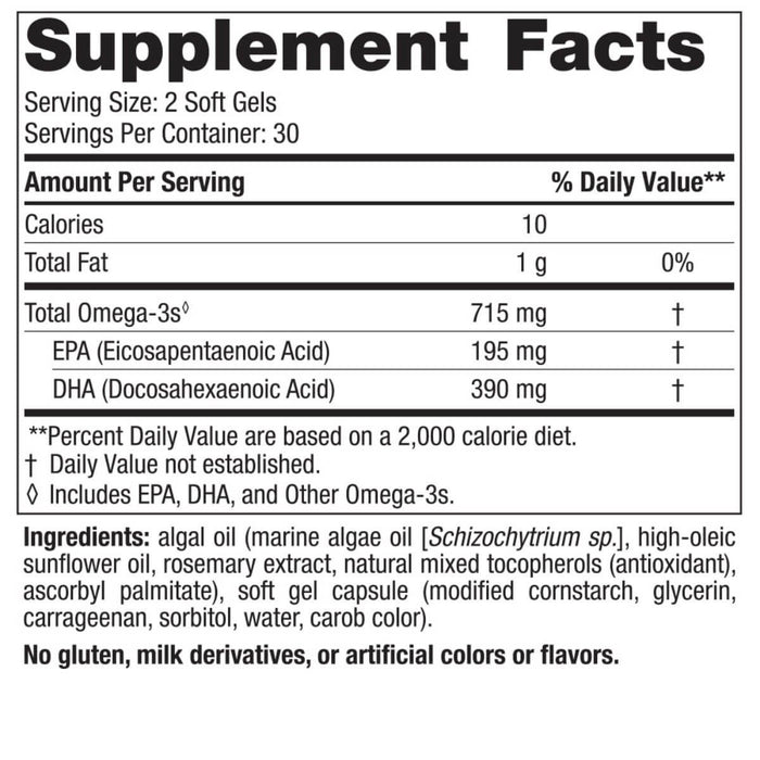 Nordic Naturals Algae Omega-3 715mg 60 Vegen Softgels - Health and Wellbeing at MySupplementShop by Nordic Naturals