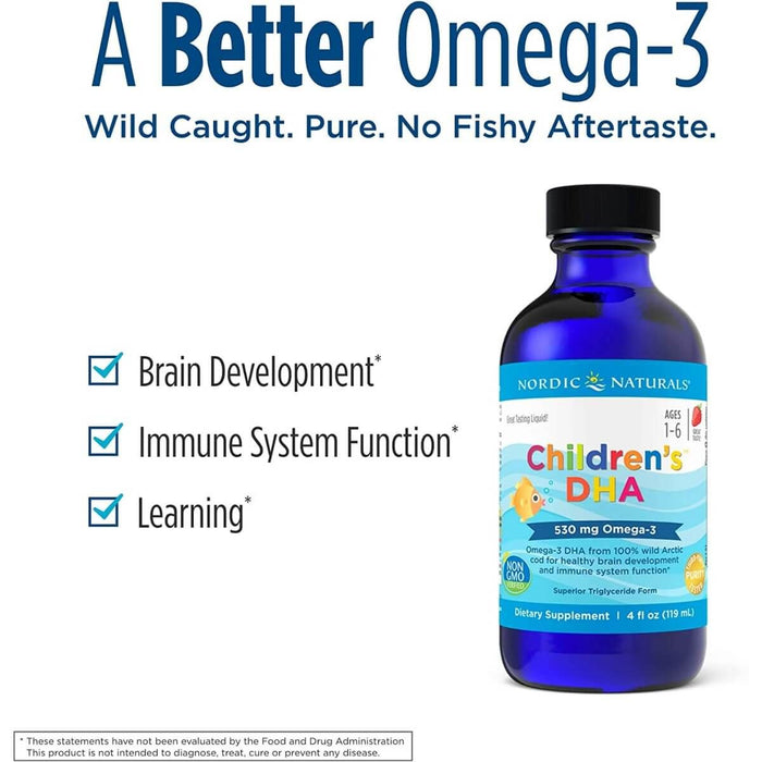 Nordic Naturals Children's DHA 530mg Omega-3 4 fl oz (Strawberry) - Health and Wellbeing at MySupplementShop by Nordic Naturals