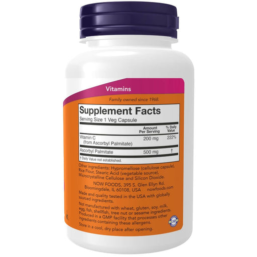 NOW Foods Ascorbyl Palmitate 500 mg 100 Veg Capsules - Vitamins & Minerals at MySupplementShop by NOW Foods