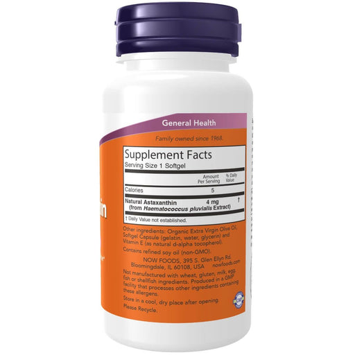 NOW Foods Astaxanthin 4 mg 90 Softgels - Brain & Memory at MySupplementShop by NOW Foods