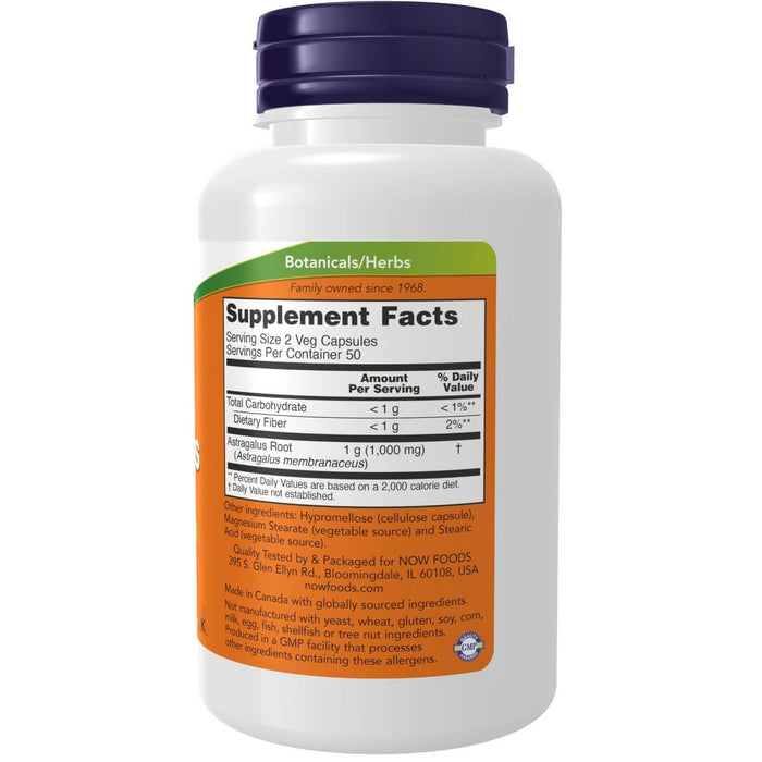 NOW Foods Astragalus 500 mg 100 Capsules - Health and Wellbeing at MySupplementShop by NOW Foods