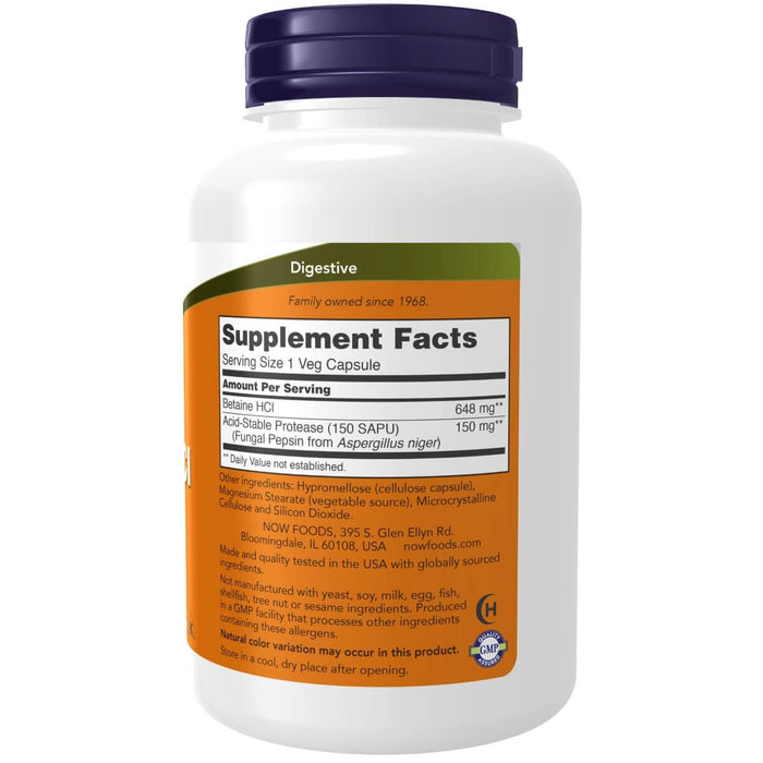 NOW Foods Betaine HCl 648 mg 120 Veg Capsules - Health and Wellbeing at MySupplementShop by NOW Foods