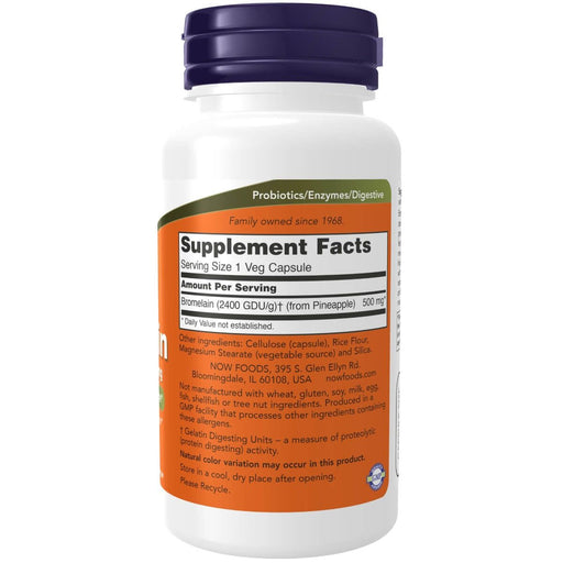 NOW Foods Bromelain 2,400 GDU/g - 500 mg 60 Veg Capsules - Joint Support at MySupplementShop by NOW Foods