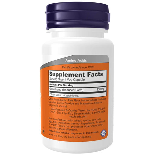 NOW Foods Glutathione 250 mg 60 Veg Capsules - Amino Acids and BCAAs at MySupplementShop by NOW Foods