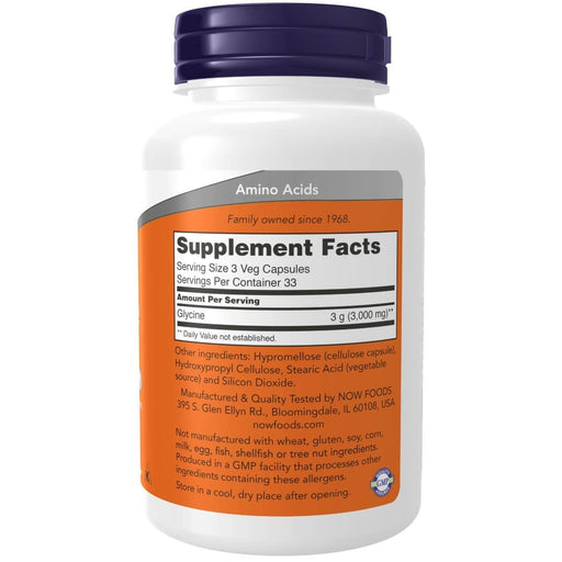 NOW Foods Glycine 1000mg 100 Vegetarian Capsules - Amino Acids and BCAAs at MySupplementShop by NOW Foods