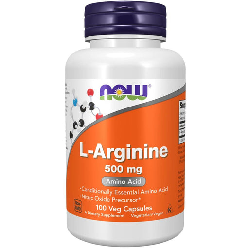 NOW Foods L-Arginine 500 mg 100 Veg Capsules - Amino Acids and BCAAs at MySupplementShop by NOW Foods