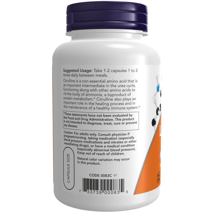 NOW Foods L-Citrulline 750 mg 90 Veg Capsules - Amino Acids and BCAAs at MySupplementShop by NOW Foods