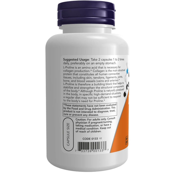 NOW Foods L-Proline 500 mg 120 Veg Capsules - Amino Acids and BCAAs at MySupplementShop by NOW Foods