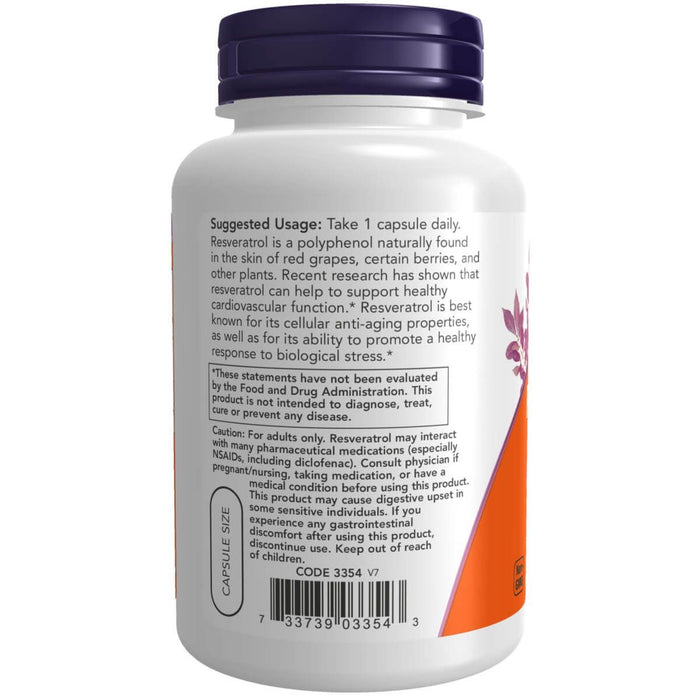 NOW Foods Natural Resveratrol 200 mg 120 Veg Capsules - Health and Wellbeing at MySupplementShop by NOW Foods