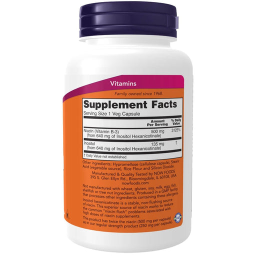 NOW Foods Niacin 500mg, Double Strength Flush-Free 90 Veg Capsules - Vitamins & Minerals at MySupplementShop by NOW Foods