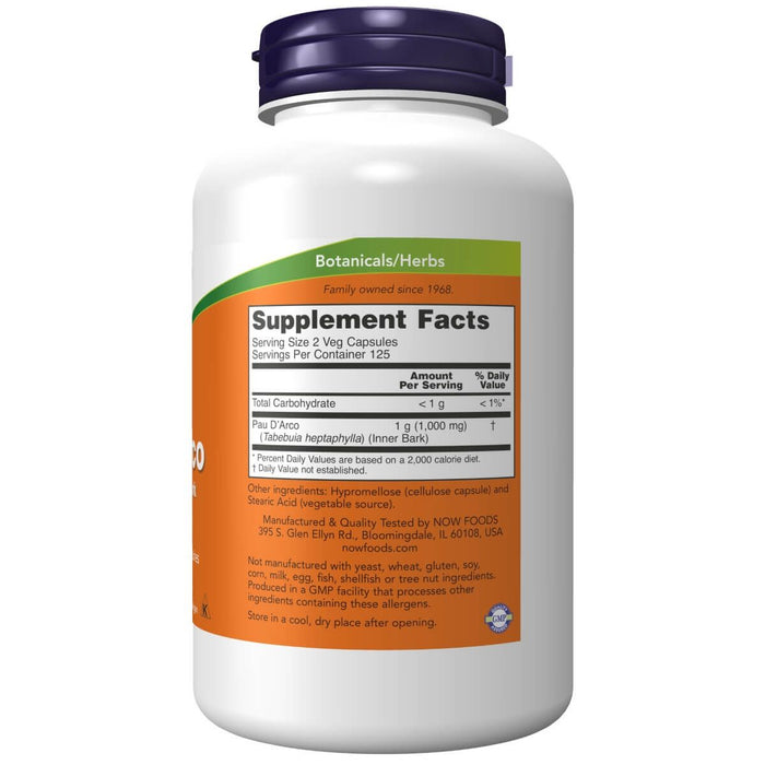 NOW Foods Pau D'Arco 500 mg 250 Veg Capsules - Special Formula at MySupplementShop by NOW Foods