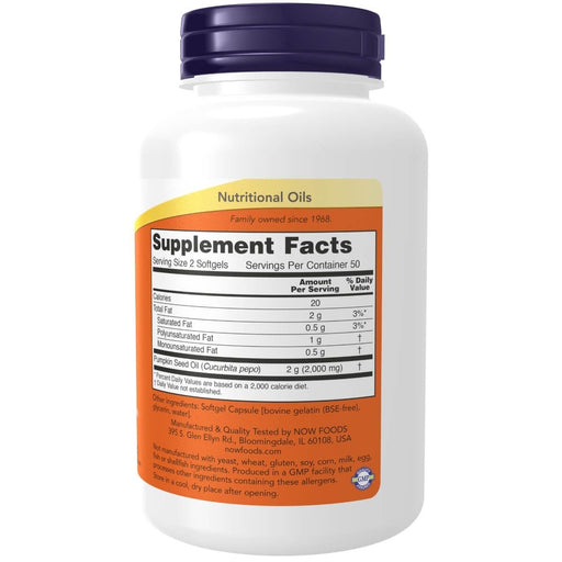 NOW Foods Pumpkin Seed Oil 1000 mg 100 Softgels - Omegas, EFAs, CLA, Oils at MySupplementShop by NOW Foods