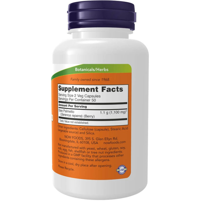 NOW Foods Saw Palmetto Berries 550 mg 100 Veg Capsules - Health and Wellbeing at MySupplementShop by NOW Foods