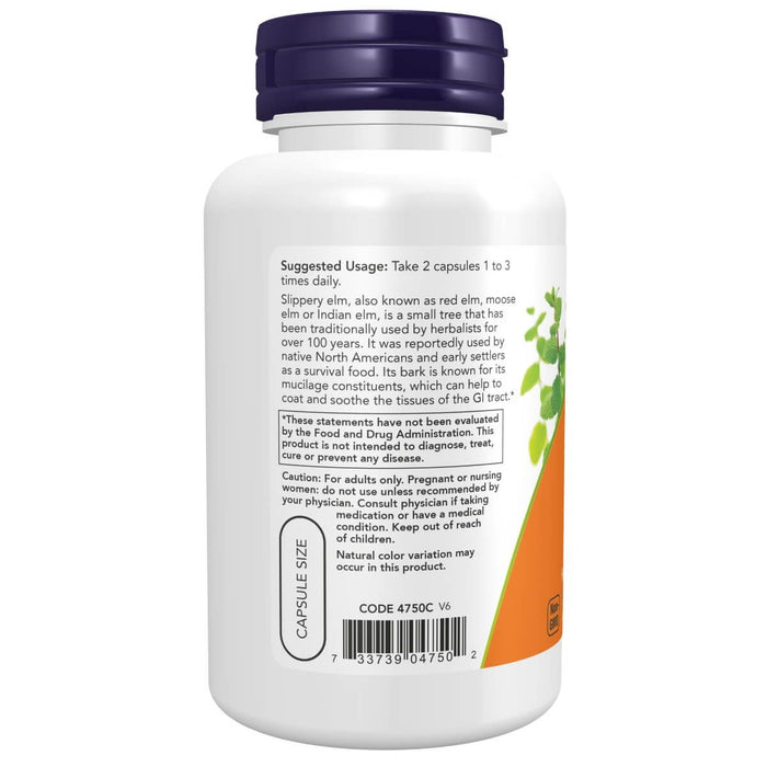 NOW Foods Slippery Elm 400 mg 100 Veg Capsules - Health and Wellbeing at MySupplementShop by NOW Foods