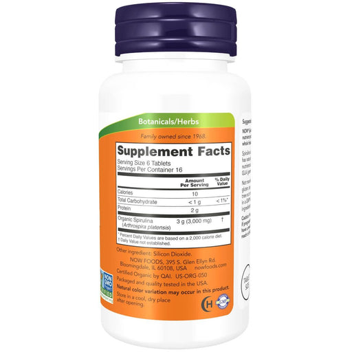 NOW Foods Spirulina 500 mg 100 Organic Tablets - Health and Wellbeing at MySupplementShop by NOW Foods