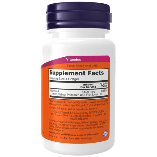 NOW Foods Vitamin A 25,000iu 100 Softgels - Eyes & Vision at MySupplementShop by NOW Foods