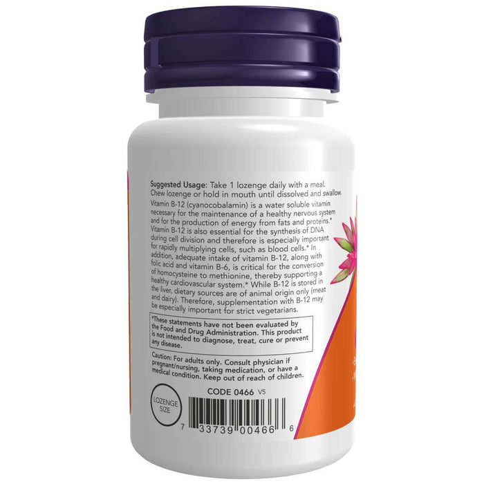 NOW Foods Vitamin B-12 1,000 mcg 100 Chewable Lozenges - Vitamins & Minerals at MySupplementShop by NOW Foods