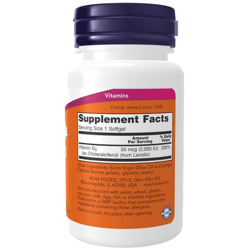 NOW Foods Vitamin D-3 2,000 IU 240 Softgels - Vitamins & Minerals at MySupplementShop by NOW Foods