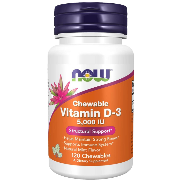 NOW Foods Vitamin D-3 5,000 IU 120 Mint Flavour Chewables