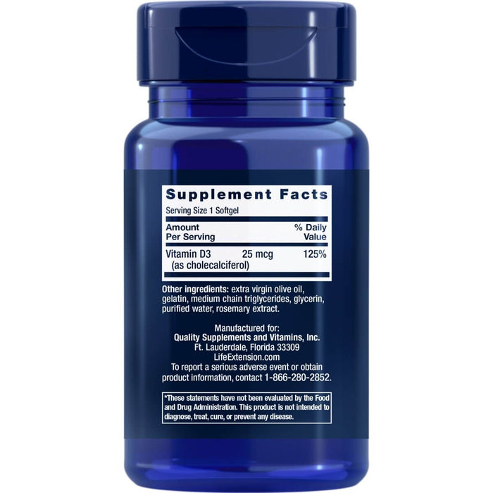 Life Extension Vitamin D3 25 mcg (1000 IU) 90 Softgels - Vitamins & Minerals at MySupplementShop by Life Extension