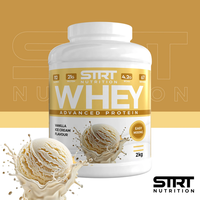 STRT Nutrition Whey Protein 2kg – 21g Protein, 67 Servings, Multiple Flavours