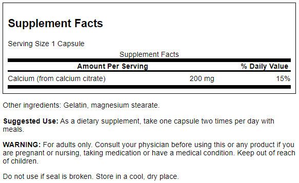 Swanson Calcium Citrate 200 mg 60 Capsules - Vitamins & Minerals at MySupplementShop by Swanson