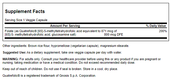 Swanson Folate 5-Methyltetrahydrofolic Acid 800 mcg (1,360 mcg DFE) 30 Veg Caps - Vitamins & Minerals at MySupplementShop by Swanson