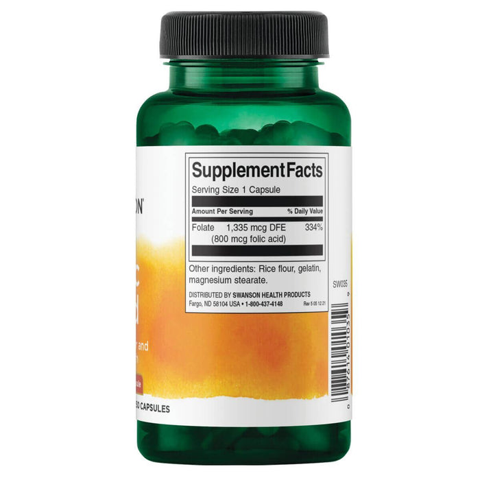 Swanson Folic Acid 800 mcg 250 Capsules - Vitamins & Minerals at MySupplementShop by Swanson