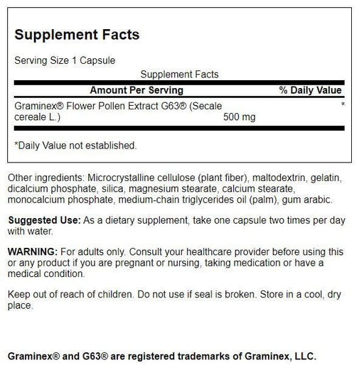 Swanson Graminex Flower Pollen Extract 500 mg 60 Capsules - Health and Wellbeing at MySupplementShop by Swanson