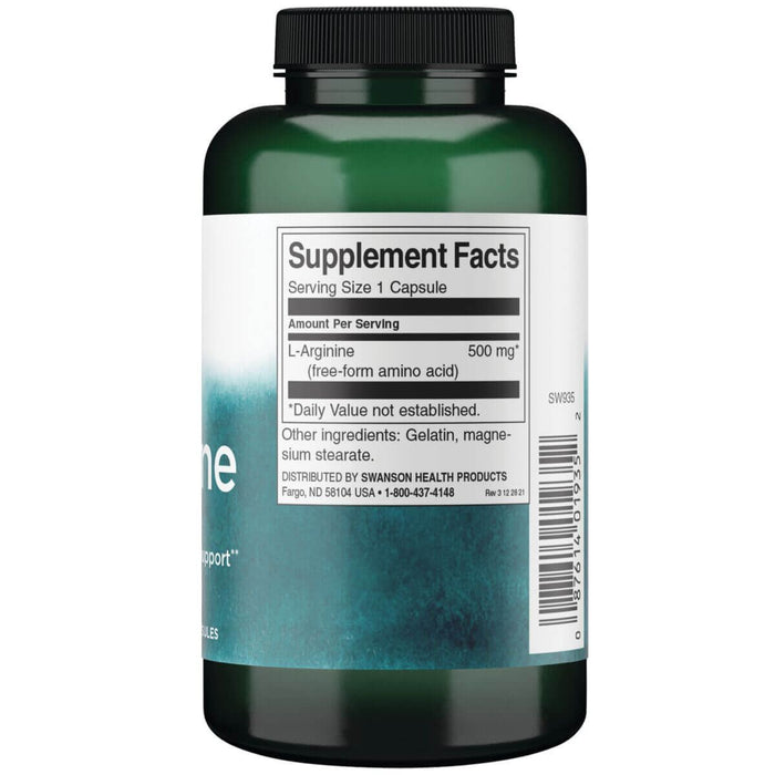 Swanson L-Arginine 500 mg 200 Capsules - Amino Acids and BCAAs at MySupplementShop by Swanson