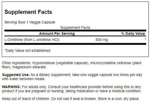 Swanson L-Ornithine 500 mg 60 Veggie Capsules - L-Ornithine at MySupplementShop by Swanson