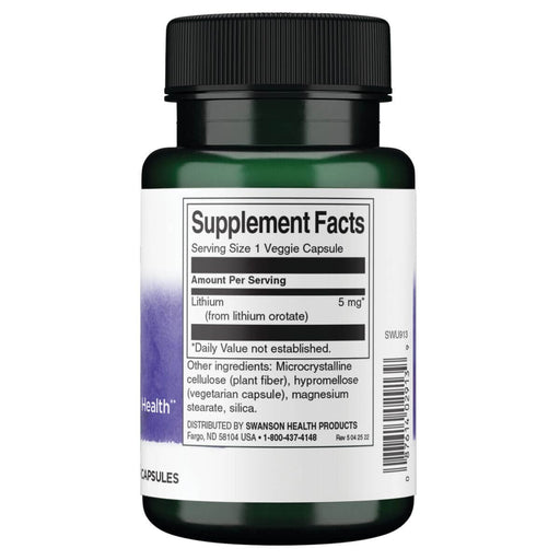 Swanson Lithium Orotate 5 mg 60 Vegetarian Capsules - Health and Wellbeing at MySupplementShop by Swanson