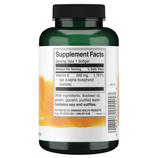 Swanson Natural Vitamin E Natural 400iu (268 mg) 250 Softgels - Vitamins & Minerals at MySupplementShop by Swanson