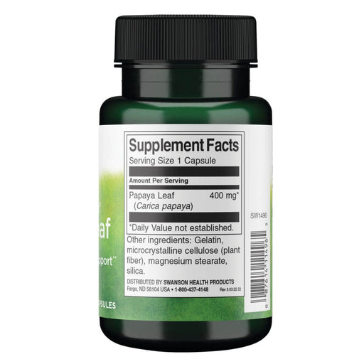 Swanson Papaya Leaf 400 mg 60 Capsules - Health and Wellbeing at MySupplementShop by Swanson