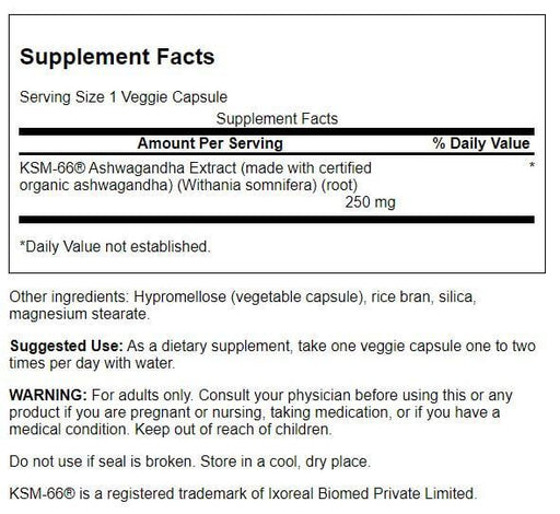 Swanson Ultimate Ashwagandha KSM-66 250 mg 60 Vegetarian Capsules - Combination Multivitamins & Minerals at MySupplementShop by Swanson