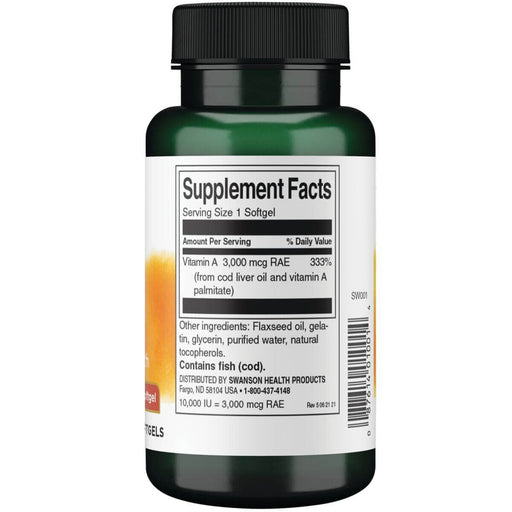 Swanson Vitamin A 10,000iu (3,000mcg) 250 Softgels - Vitamins & Minerals at MySupplementShop by Swanson