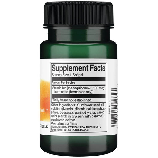 Swanson Vitamin K2 Natural 100 mcg 30 Softgels - Vitamins & Minerals at MySupplementShop by Swanson