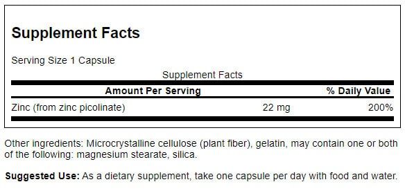 Swanson Zinc Picolinate 22 mg 60 Capsules - Combination Multivitamins & Minerals at MySupplementShop by Swanson