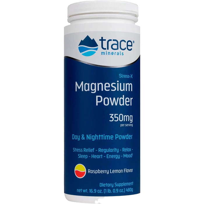 Trace Minerals Stress-X Magnesium Powder 350mg Raspberry-Lemon Flavour 480g