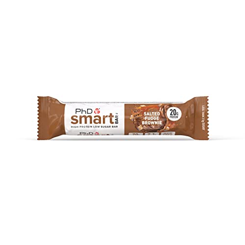 PhD Nutrition | Smart Bar | High Protein Low-Sugar Indulgent Chocolate-Coated Protein Bars | 20 g Protein 238 Calories | Salted Fudge Brownie 12 Bars - Protein Bars at MySupplementShop by PhD