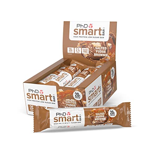 PhD Nutrition | Smart Bar | High Protein Low-Sugar Indulgent Chocolate-Coated Protein Bars | 20 g Protein 238 Calories | Salted Fudge Brownie 12 Bars - Protein Bars at MySupplementShop by PhD