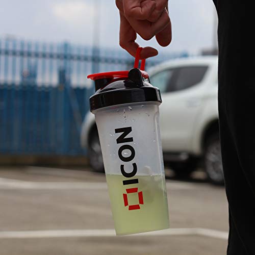 ICON Nutrition Classic Protein Shaker Bottle 600ml Protein Shaker (Clear/Black (Red Cap)) - Sports Nutrition at MySupplementShop by ICON Nutrition