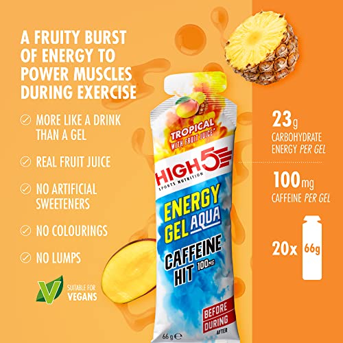 HIGH5 Energy Gel Aqua Caffeine Hit Liquid Quick Release Energy On The Go From Natural Fruit Juice (Tropical 20 x 66g) - Sports Nutrition at MySupplementShop by HIGH5